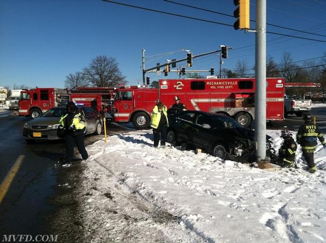 Units operate on this motor vehicle accident on Three Notch Road in Charlotte Hall 